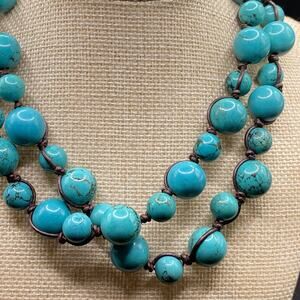 Coldwater Creek Long Faux Turquoise Wrapped Necklace Beaded Boho